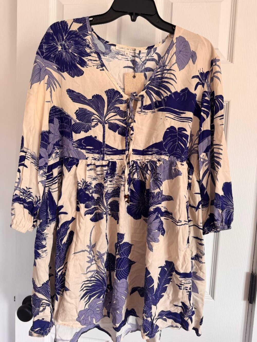 Label of Love Women's Blue and Cream Front Tie Beach Cover Up